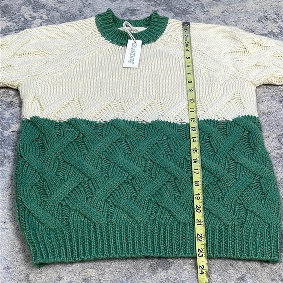 NWT Blank NYC Colorblock Crewneck Cable Knit Sweater Match Maker Green Cream XS - Picture 8 of 9
